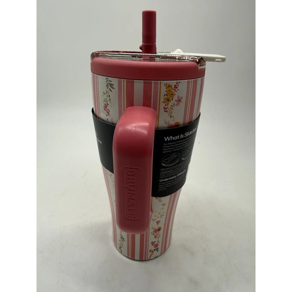 Brumate Era Flip 30oz Cascading Florals Leakproof Tumbler w Lid Straw Pink White